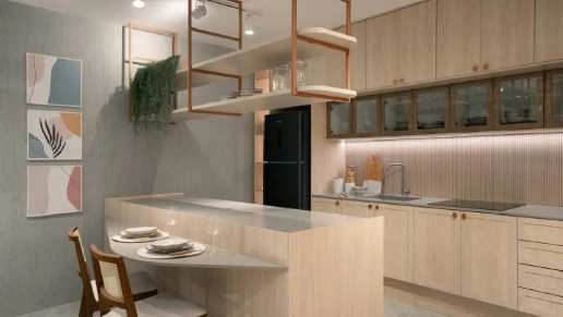 Integração e funcionalidade: cozinhar sem perder o contato com familiares e convidados. Foto: Roberta Gewehr Integração e funcionalidade: cozinhar sem perder o contato com familiares e convidados. Foto: Roberta Gewehr